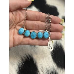 Native American Sterling Silver Blue Ridge Turquoise Multistone Bar Necklace